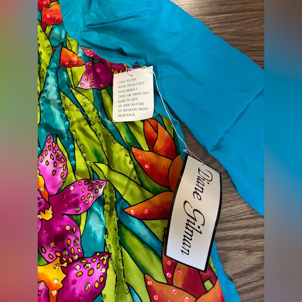 Diane Gilman Turquoise Silk Blouse - Picture 8 of 8
